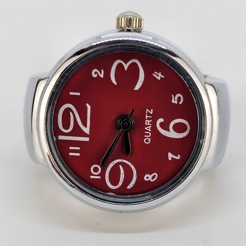 Red Dial Ring Watch Women Analog Quartz Watch Stretch Band Finger Watch